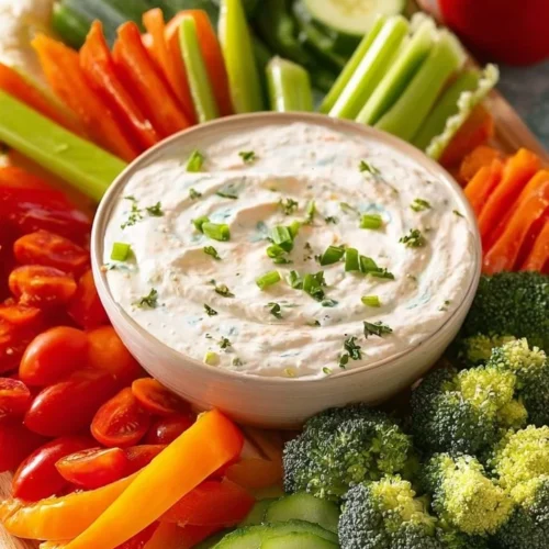 Delicious and easy veggie dip served with fresh vegetables for dipping.
