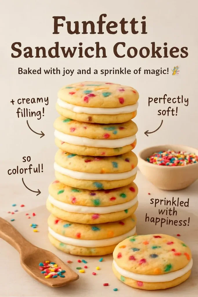 Delicious Funfetti Sandwich Cookies with colorful sprinkles and creamy filling