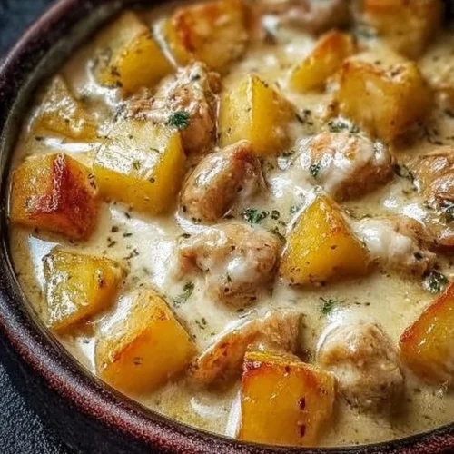 Delicious garlic parmesan chicken with potatoes cooked in a crockpot
