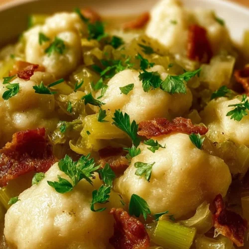 Delicious bowl of German Cabbage and Dumplings served hot