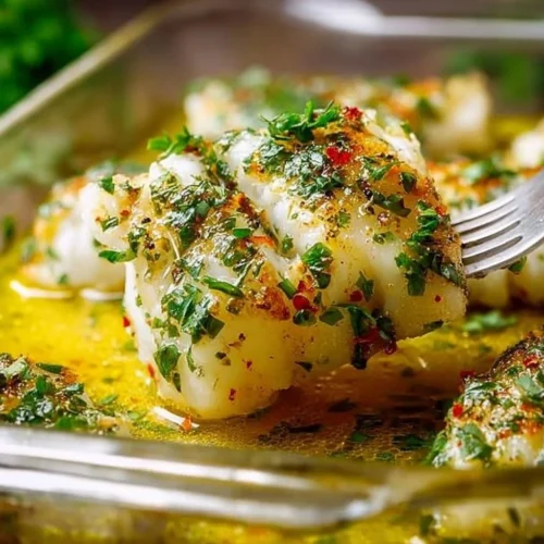 Gluten-Free Mediterranean Baked Cod with Lemon and Garlic on a serving plate