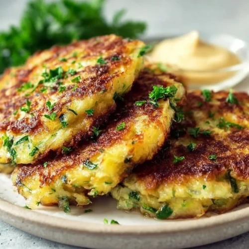 Healthy zucchini fritters served as a side dish with herbs