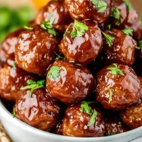 Delicious Honey BBQ Meatballs cooked in a crockpot