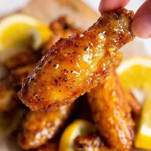 Deliciously glazed Honey Lemon Pepper Wings served on a plate.