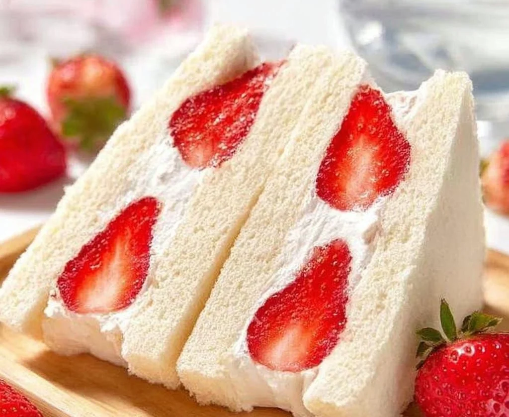 Japanese fruit sandwich with strawberries and cream filling