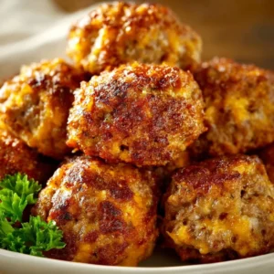 Keto Cream Cheese Sausage Balls on a plate, perfect keto-friendly snack.