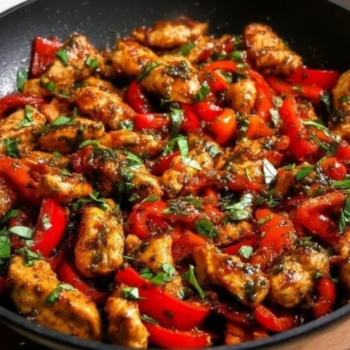 Delicious Mediterranean Chicken Stir Fry with fresh vegetables and spices