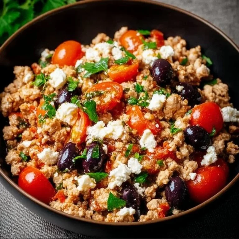 Mediterranean Keto Ground Chicken Skillet with Olives and Feta