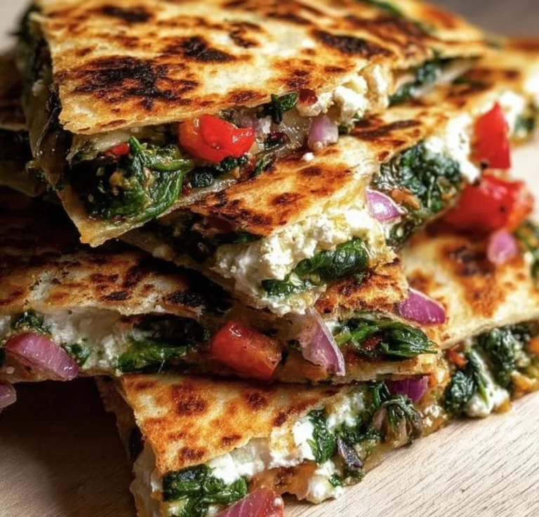 Mediterranean Quesadillas with Spinach, Feta, Mozzarella, and Red Onion