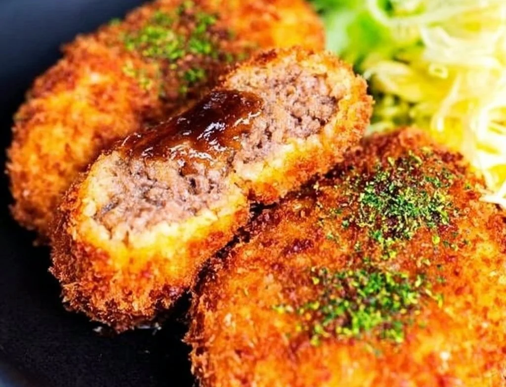 Menchi Katsu - Japanese ground meat cutlet served with dipping sauce