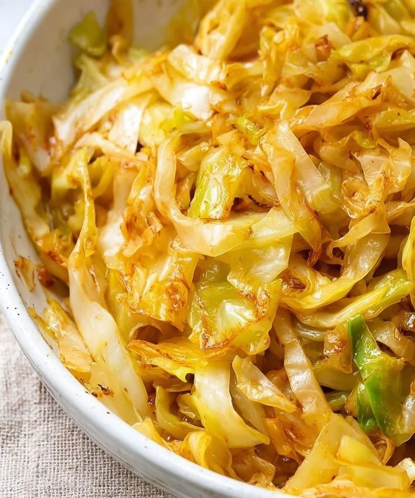 Delicious sautéed cabbage served on a plate, showcasing vibrant colors and textures.