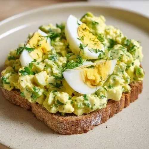 Delicious Mediterranean avocado egg salad with fresh ingredients