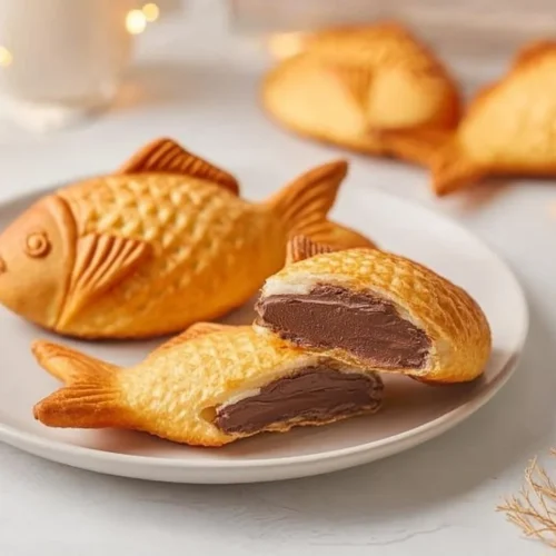 Freshly made taiyaki pastries filled with sweet red bean paste.