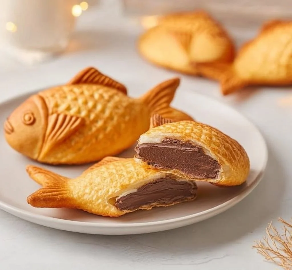 Freshly made taiyaki pastries filled with sweet red bean paste.