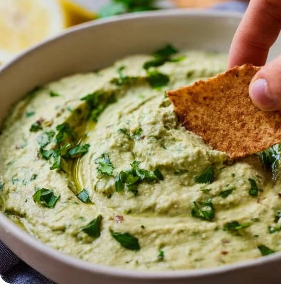 Delicious white bean dip served in a bowl with fresh veggies and crackers