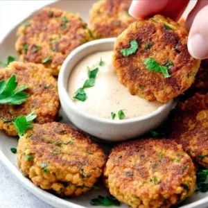 Plate of zesty chickpea fritters garnished with herbs