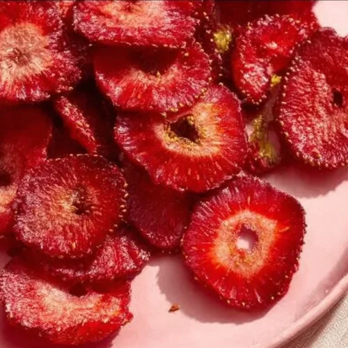 Bowl of air fryer crispy strawberries ready to eat