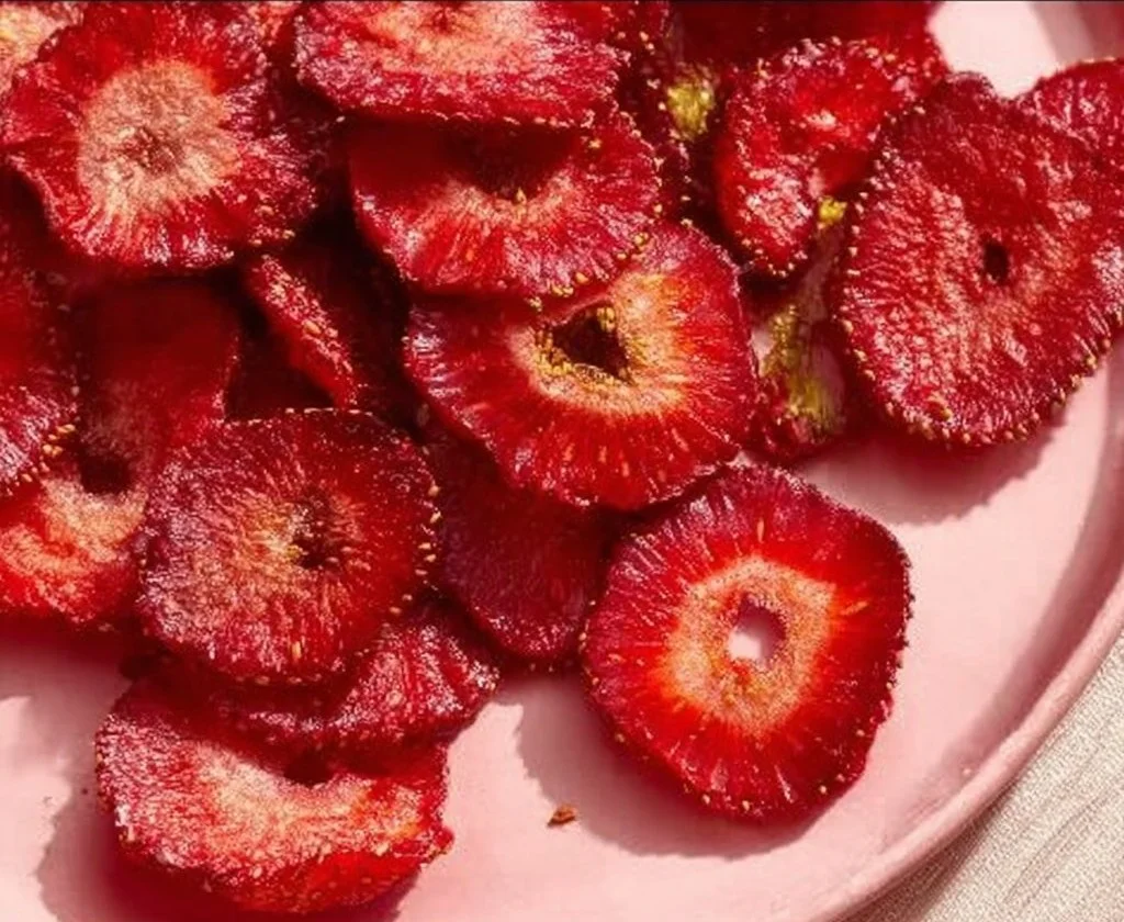 Bowl of air fryer crispy strawberries ready to eat