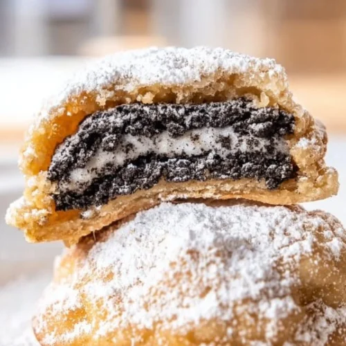 Air Fryer Golden Crunchy Oreos served with a glass of milk