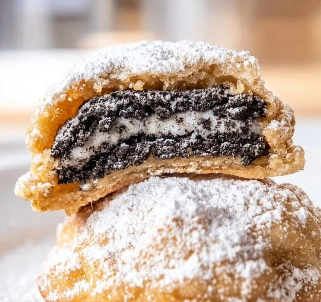 Air Fryer Golden Crunchy Oreos served with a glass of milk