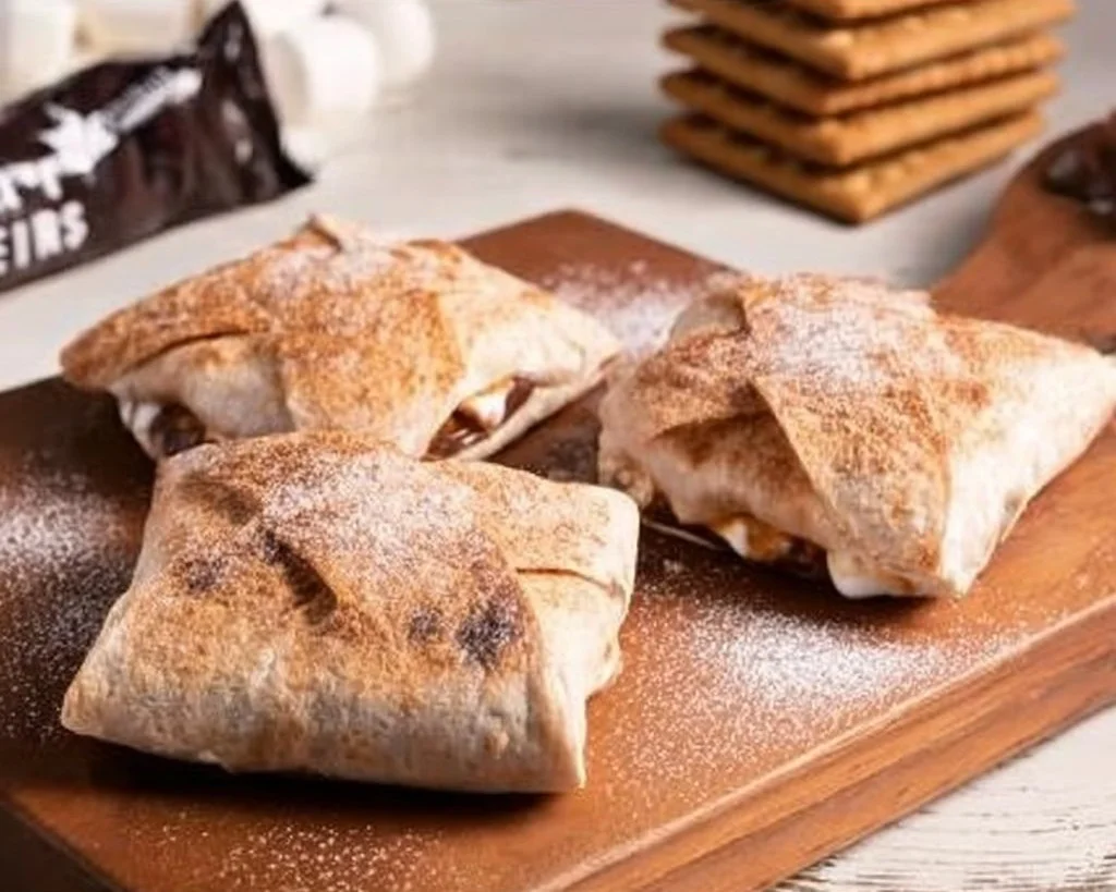 Delicious Air Fryer S'mores Crunch wraps recipe with melted chocolate and marshmallows.