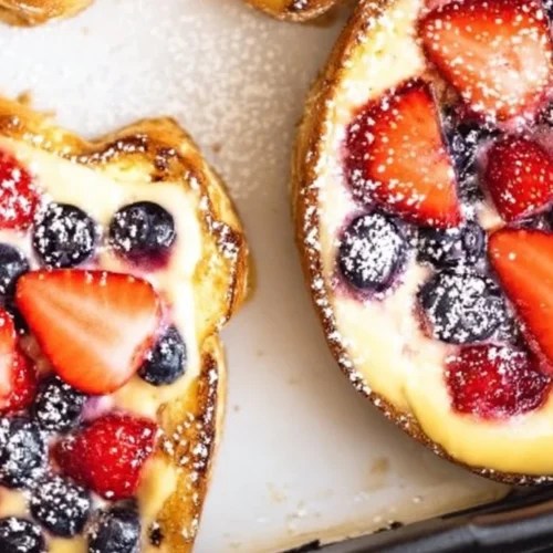 Delicious air fryer yogurt custard toast topped with fresh fruits.
