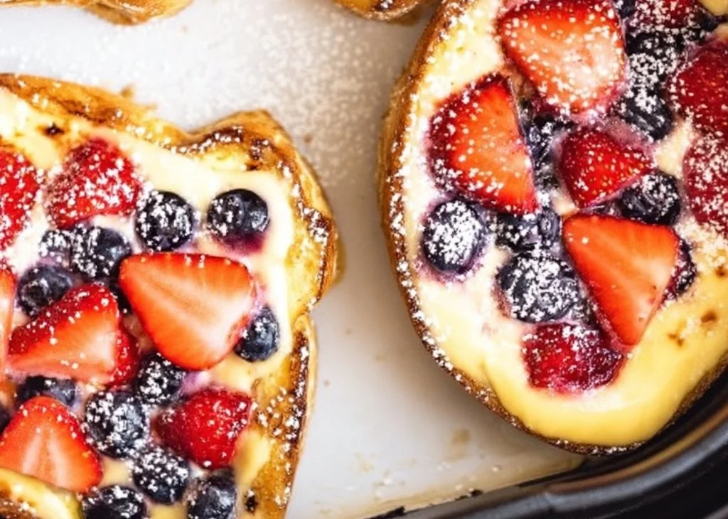Delicious air fryer yogurt custard toast topped with fresh fruits.