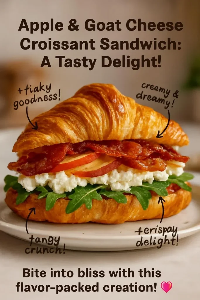 Apple and goat cheese croissant sandwich with fresh ingredients on a plate
