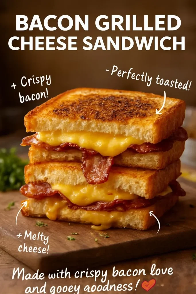 Turkey bacon Grilled Cheese Sandwich featuring crispy turkey bacon and melted cheese