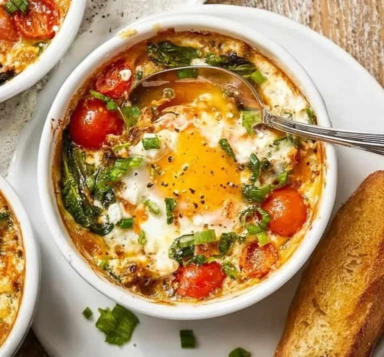 Baked Feta Eggs with Tomatoes and Spinach