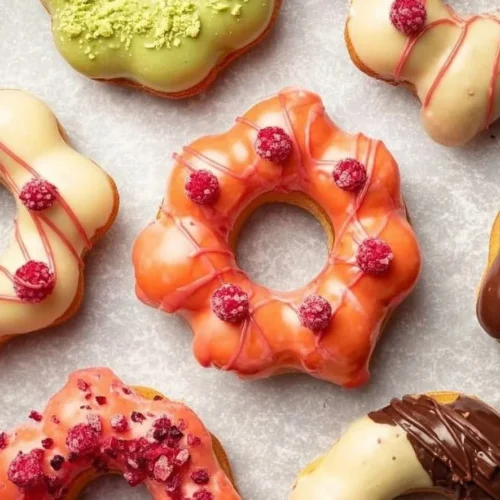 Baked sweet mochi donuts in a variety of flavors and toppings.
