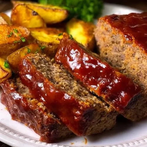 Delicious Instant Pot meatloaf served with mashed potatoes and veggies