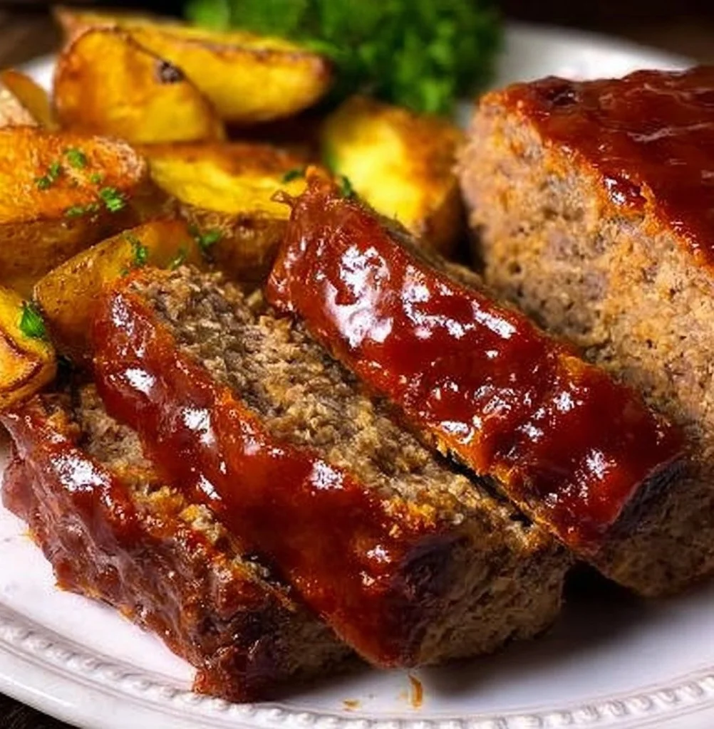 Delicious Instant Pot meatloaf served with mashed potatoes and veggies
