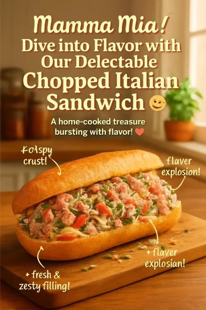 Chopped Italian sandwiches filled with savory ingredients on a rustic wooden table.
