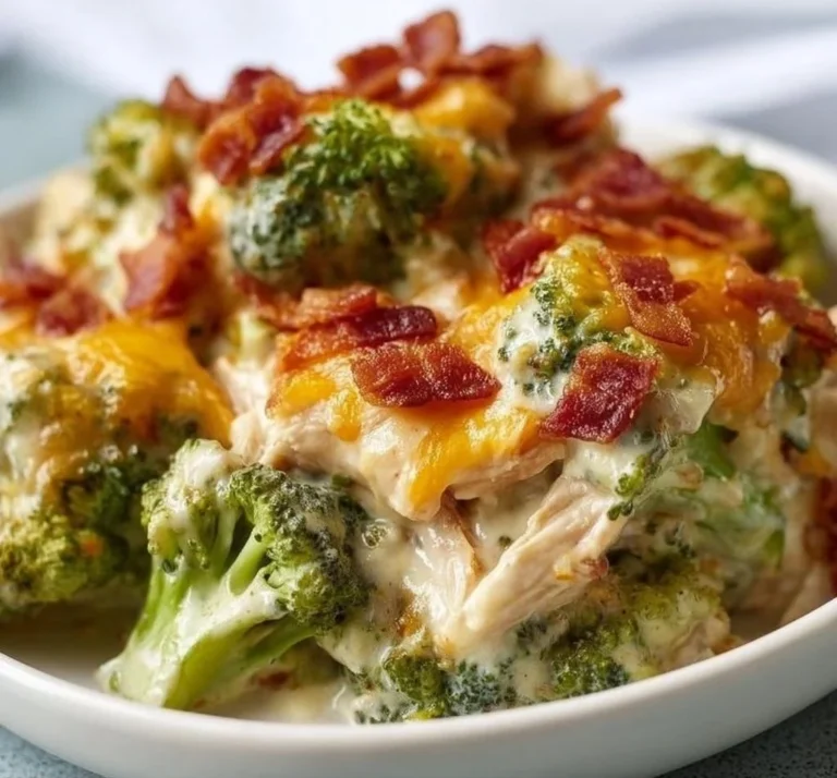 Creamy Low Carb Chicken Casserole with Broccoli and Bacon