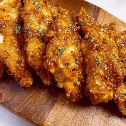 Crispy honey garlic chicken garnished with green onions on a white plate