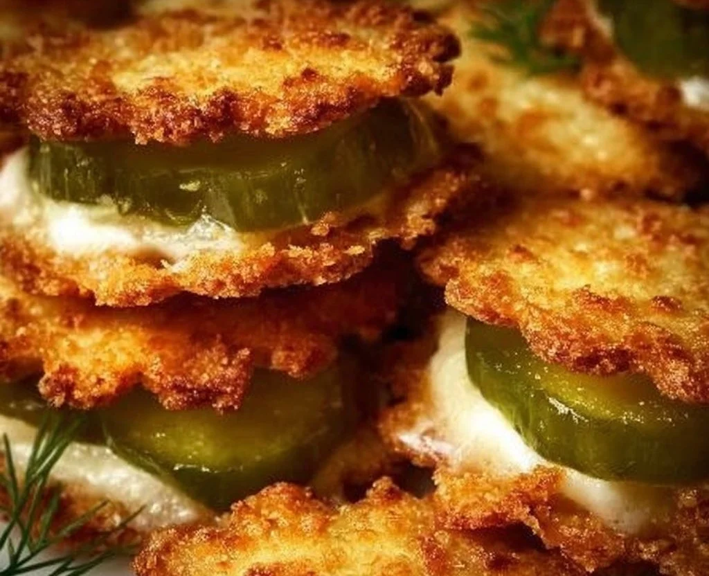 Dill pickle cheese bites with Ritz crackers on a plate.