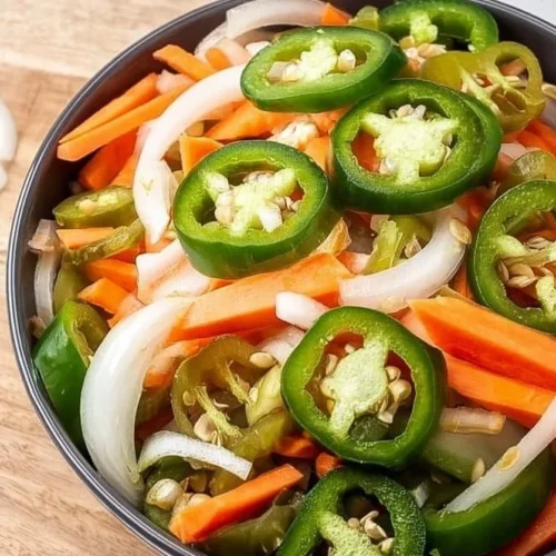 Spicy Mexican Escabeche pickled vegetables in a bowl