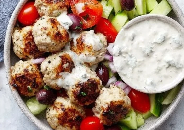 Greek Chicken Meatballs + Homemade Tzatziki