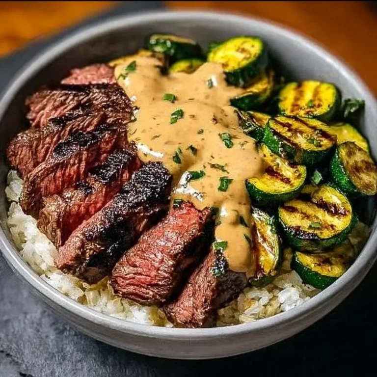 Grilled Steak Bowl with Sauce & Grilled Zucchini Bliss
