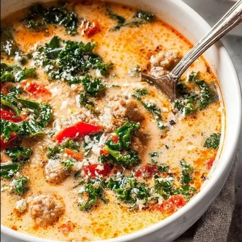 Instant Pot Keto Tuscan Soup served in a bowl, creamy and delicious.