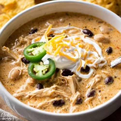 Instant Pot white chicken chili served in a bowl with toppings