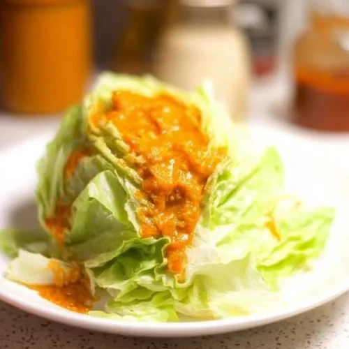 Bowl of Japanese carrot ginger dressing served with fresh salad.