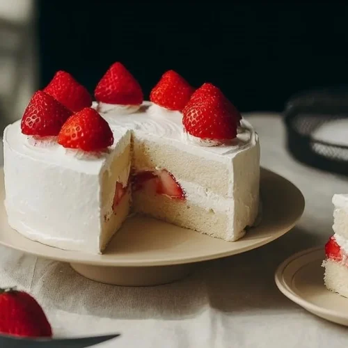 Delicious Japanese strawberry cake with fresh strawberries and whipped cream