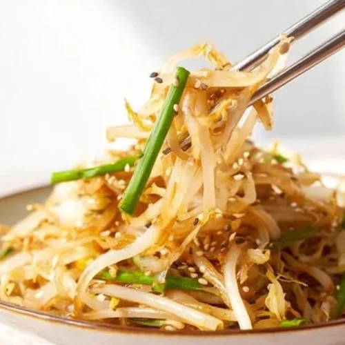 Fresh Korean Bean Sprout Salad Sukju Namul served in a bowl