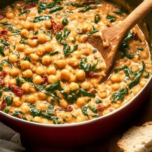 Delicious Marry Me Chickpeas dish served in a bowl, garnished and ready to eat.