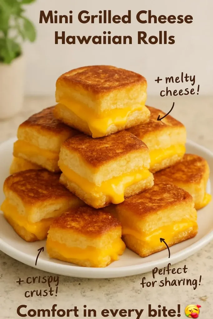 Mini grilled cheese Hawaiian rolls served on a plate, perfect for snacks or appetizers.