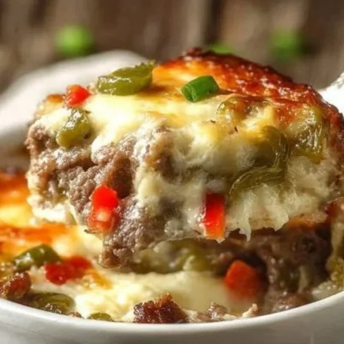 Delicious Philly Cheesesteak Skillet with beef, peppers, and onions