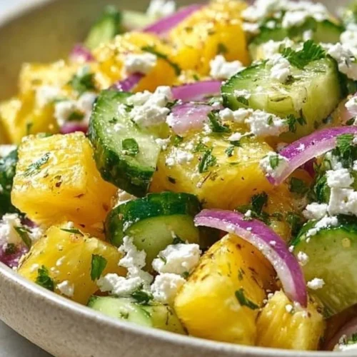 Delicious pineapple cucumber salad served in a bowl with vibrant colors.