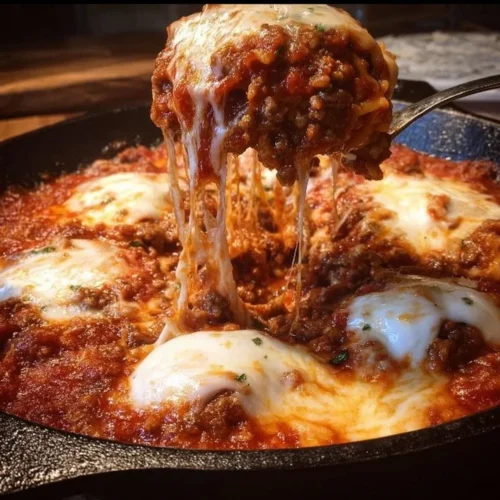 Quick lazy lasagna dish served in a baking dish with melted cheese topping.
